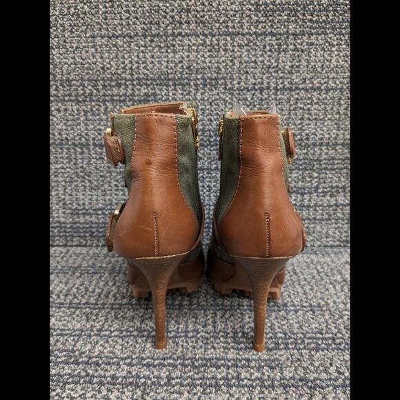 Tory Burch Oren Peep Toe Ankle Booties Olive Brown Women 7.5 - Picture 3 of 14